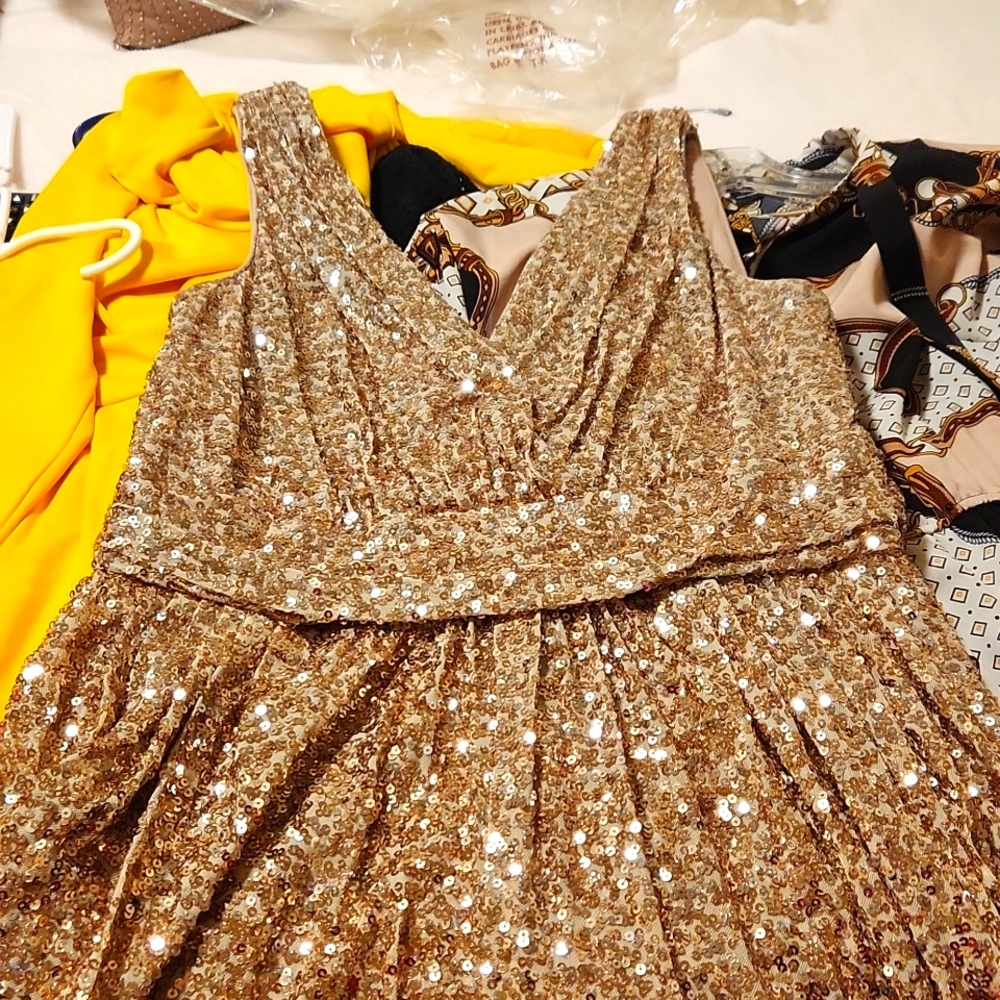 Gold sequin cocktail dress